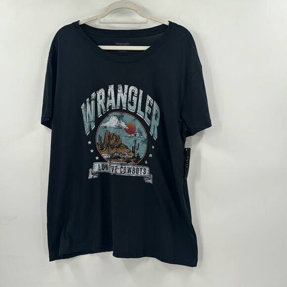 NWT Wranglers women’s Long Live Cowboys boyfriend T shirt in jet black - Picture 2 of 7